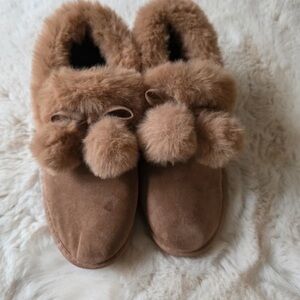 Rouge! Brown Faux Fur Pom Pom Slippers